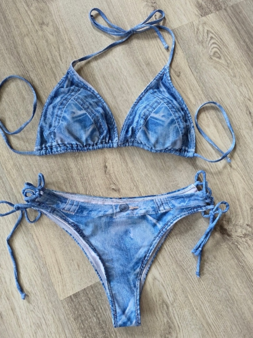 Blue Faux Denim Jean Bikini Set Triangle
String top bottom swim Large